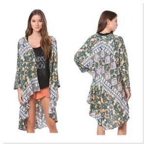 O’Neill Mallory Open Front Kimono Floral Yellow Blue Green Size XS/S